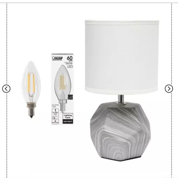 🆕🛋️Round Prism Mini Table Lamp Gray And White Geometric - Picture 10 of 15